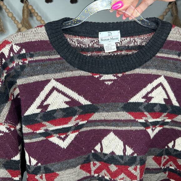 Vintage Neiman Marcus Virgin Wool Pattern Oversized Sweater - Picture 2 of 5